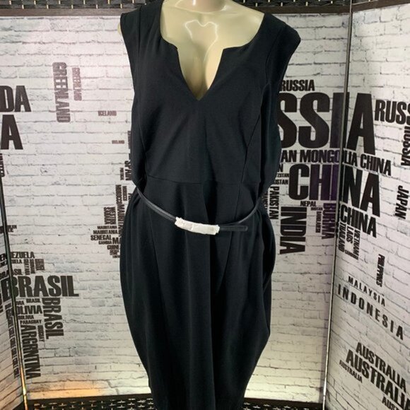 Torrid Black Split Neckline Belted Sheath Dress - Picture 1 of 7